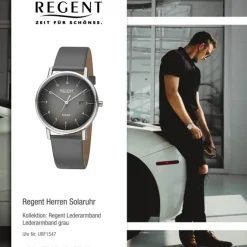 Regent Herren Solaruhr Analog Lederarmband grau URF1547