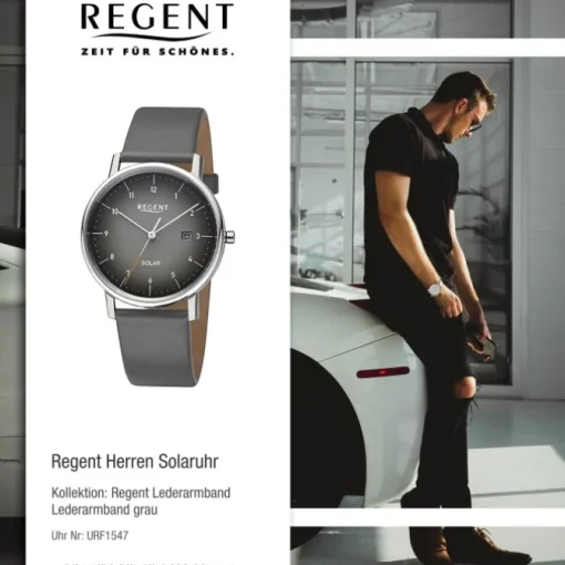Regent Herren Solaruhr Analog Lederarmband grau URF1547