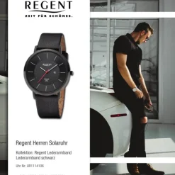 Regent Herren Solaruhr Analog Lederarmband schwarz UR1114106