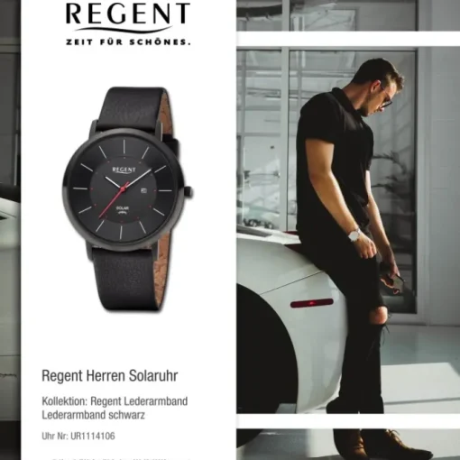 Regent Herren Solaruhr Analog Lederarmband schwarz UR1114106