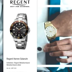 Regent Herren Solaruhr Analog Metallarmband silber URF1545