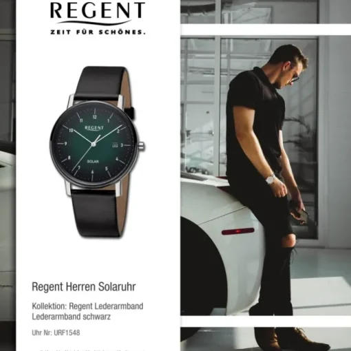 Regent Herren Solaruhr Analog Lederarmband schwarz URF1548