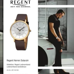 Regent Herren Solaruhr Analog Lederarmband dunkelbraun UR1104108