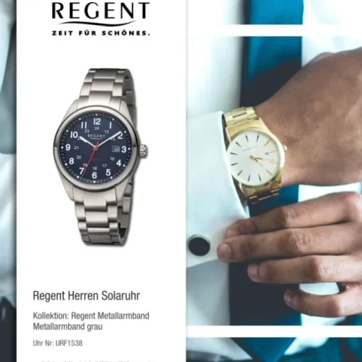 Regent Herren Solaruhr Analog Metallarmband grau URF1538