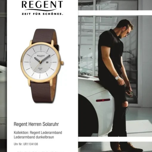 Regent Herren Solaruhr Analog Lederarmband dunkelbraun UR1104108