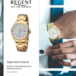 Regent Herren Solaruhr Analog Metallarmband gold URF1542