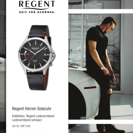 Regent Herren Solaruhr Analog Lederarmband schwarz URF1550