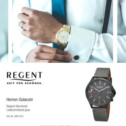 Regent Herren Solaruhr Analog Lederarmband grau URF1551