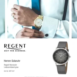 Regent Herren Solaruhr Analog Lederarmband grau URF1547