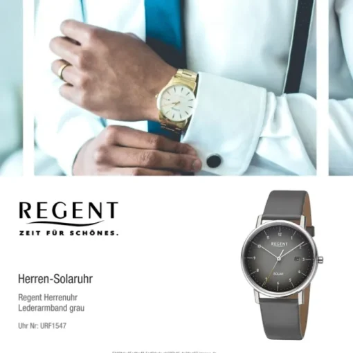 Regent Herren Solaruhr Analog Lederarmband grau URF1547