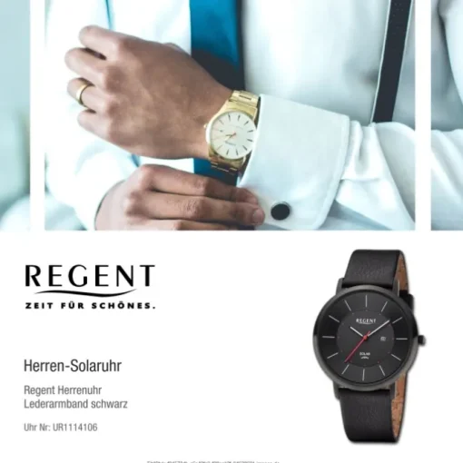 Regent Herren Solaruhr Analog Lederarmband schwarz UR1114106