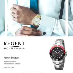 Regent Herren Solaruhr Analog Metallarmband schwarz rot URF1543