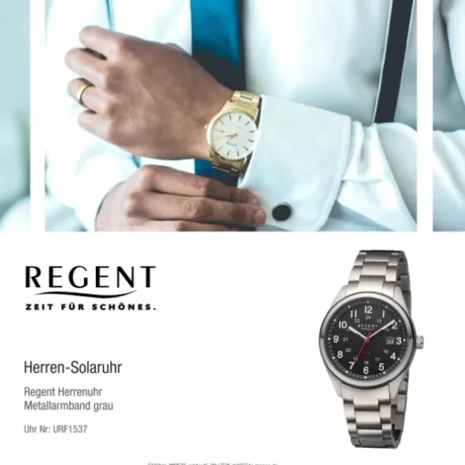 Regent Herren Solaruhr Analog Metallarmband grau URF1537