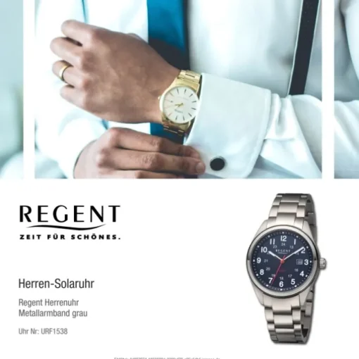 Regent Herren Solaruhr Analog Metallarmband grau URF1538