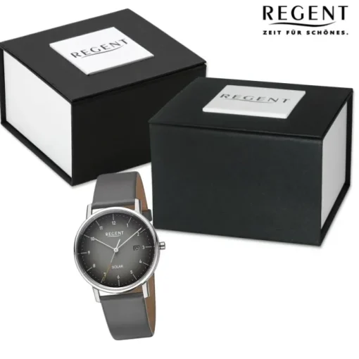 Regent Herren Solaruhr Analog Lederarmband grau URF1547