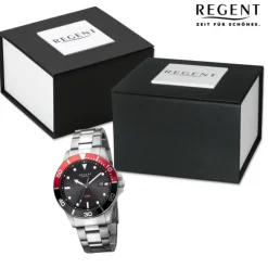 Regent Herren Solaruhr Analog Metallarmband schwarz rot URF1543