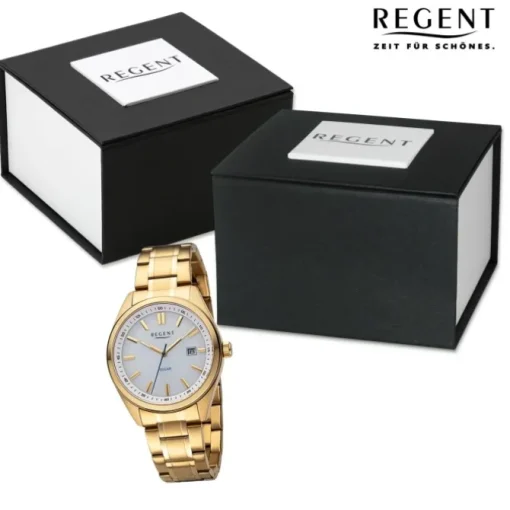 Regent Herren Solaruhr Analog Metallarmband gold URF1542