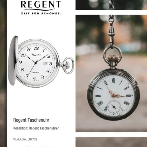 Regent Herren Taschenuhr Analog Gehäuse silber URP739