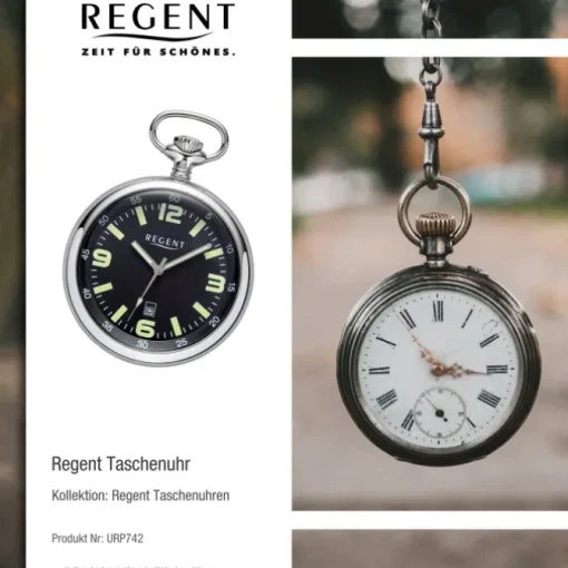 Regent Herren Taschenuhr Analog Gehäuse silber URP742