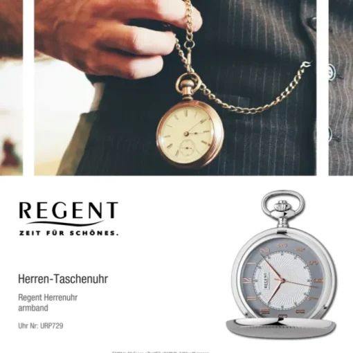Regent Herren Taschenuhr Analog Gehäuse silber URP729