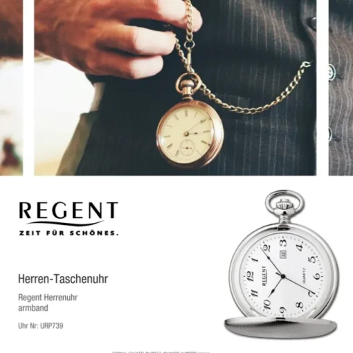 Regent Herren Taschenuhr Analog Gehäuse silber URP739