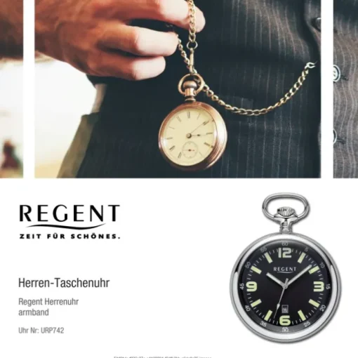 Regent Herren Taschenuhr Analog Gehäuse silber URP742