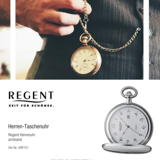 Regent Herren Taschenuhr Analog Gehäuse silber URP751
