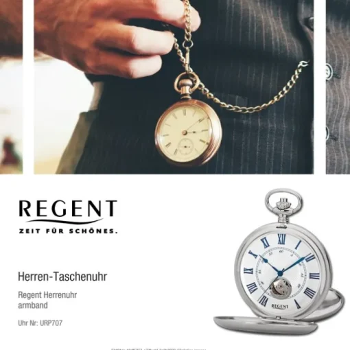 Regent Herren Taschenuhr Analog Gehäuse silber URP707