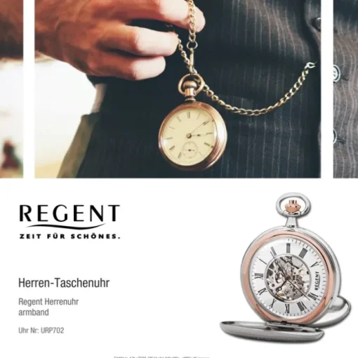 Regent Herren Taschenuhr Analog Gehäuse silber rosegold URP702