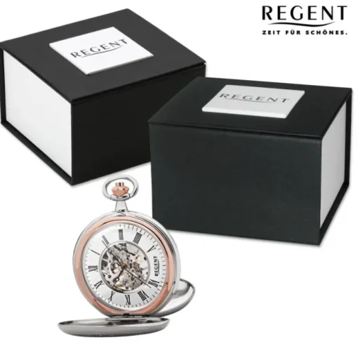 Regent Herren Taschenuhr Analog Gehäuse silber rosegold URP702