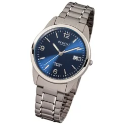 Regent Herren Titan Armbanduhr Mineralglas Quarz Titan silber grau URF433