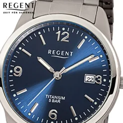 Regent Herren Titan Armbanduhr Mineralglas Quarz Titan silber grau URF433