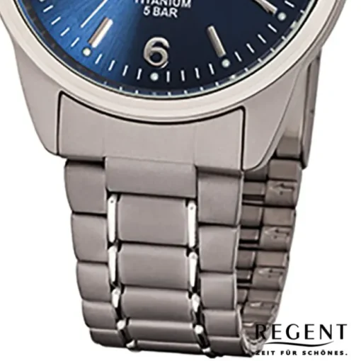 Regent Herren Titan Armbanduhr Mineralglas Quarz Titan silber grau URF433