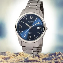 Regent Herren Titan Armbanduhr Mineralglas Quarz Titan silber grau URF433