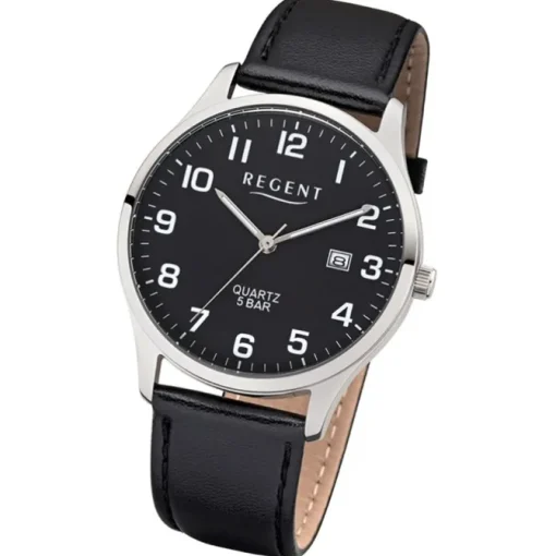 Regent Herren-Armbanduhr 32-1113406 Quarz-Uhr Leder-Armband schwarz UR1113406