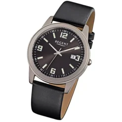 Regent Herren-Armbanduhr - Titan-Uhren - Quarz Leder schwarz URF845