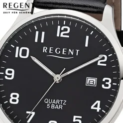 Regent Herren-Armbanduhr 32-1113406 Quarz-Uhr Leder-Armband schwarz UR1113406