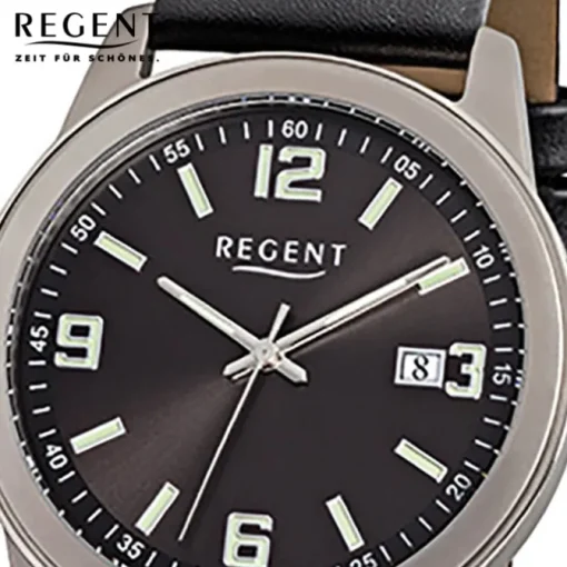Regent Herren-Armbanduhr - Titan-Uhren - Quarz Leder schwarz URF845