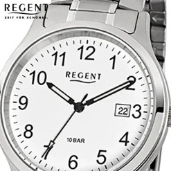 Regent Herren-Armbanduhr - Metallarmband - Quarz Edelstahl silber, grau URF775