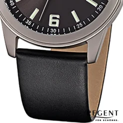 Regent Herren-Armbanduhr - Titan-Uhren - Quarz Leder schwarz URF845