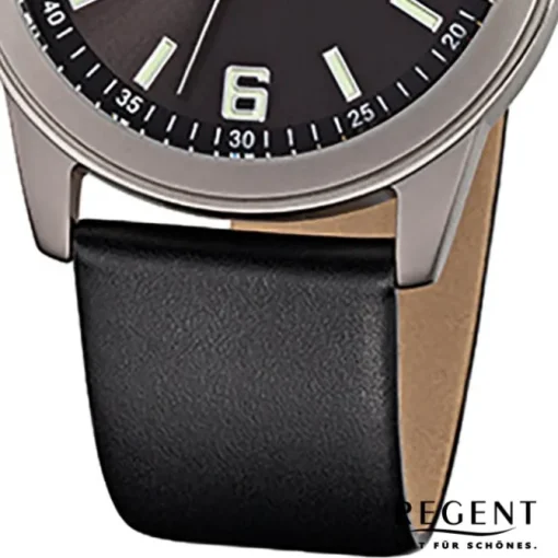 Regent Herren-Armbanduhr - Titan-Uhren - Quarz Leder schwarz URF845
