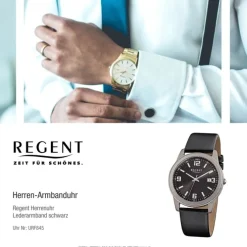 Regent Herren-Armbanduhr - Titan-Uhren - Quarz Leder schwarz URF845