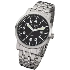 Regent Herren-Armbanduhr F-778 Quarz-Uhr Stahl-Armband silber URF778