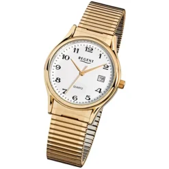 Regent Herren-Armbanduhr F-873 Quarz-Uhr Stahl-Armband gold URF873