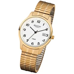 Regent Herren-Armbanduhr F-876 Quarz-Uhr Stahl-Armband gold URF876