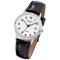 Regent Herren-Armbanduhr F-791 Quarz-Uhr Leder-Armband schwarz URF791
