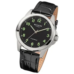 Regent Herren-Armbanduhr F-1392 Handaufzug Leder-Armband schwarz URF818