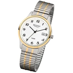 Regent Herren-Armbanduhr F-877 Quarz-Uhr Stahl-Armband silber gold URF877