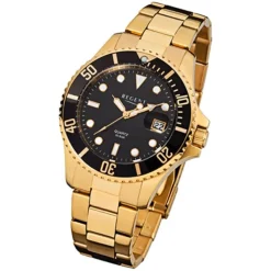 Regent Herren-Armbanduhr F-370 Quarz-Uhr Stahl-Armband gold URF370