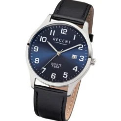 Regent Herren-Armbanduhr F-1240 Quarz-Uhr Leder-Armband schwarz UR1113409